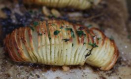 Skillet Steak with Pickle Salsa Verde and (not that big of a….) Hassleback Potatoes